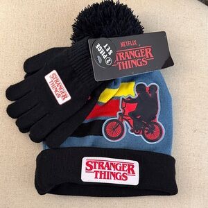 Stranger Things Netflix Winter Hat Gloves Set New Black Blue One Size